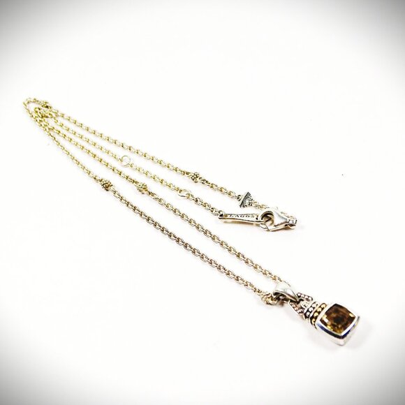 LAGOS Sterling Silver 18k Gold Smoky Topaz Pendant & Chain Necklace - Picture 2 of 11